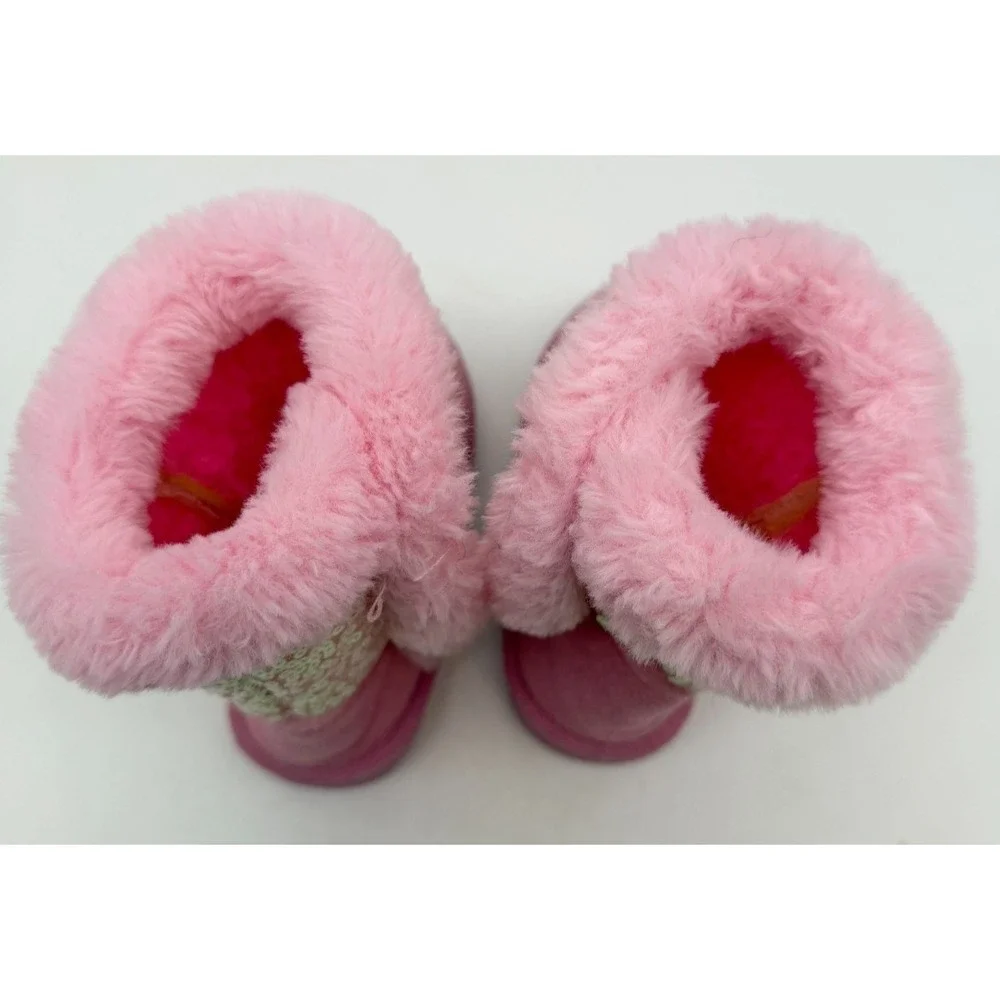 Stepping Stones Pink Sequin Faux Fur Winter Boots Toddler Girls Size 5